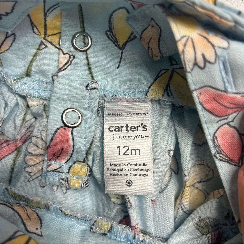 Carters Floral Sundress with Ruffle Straps Birds Flowers Plants Themed 12 Months - Picture 3 of 4